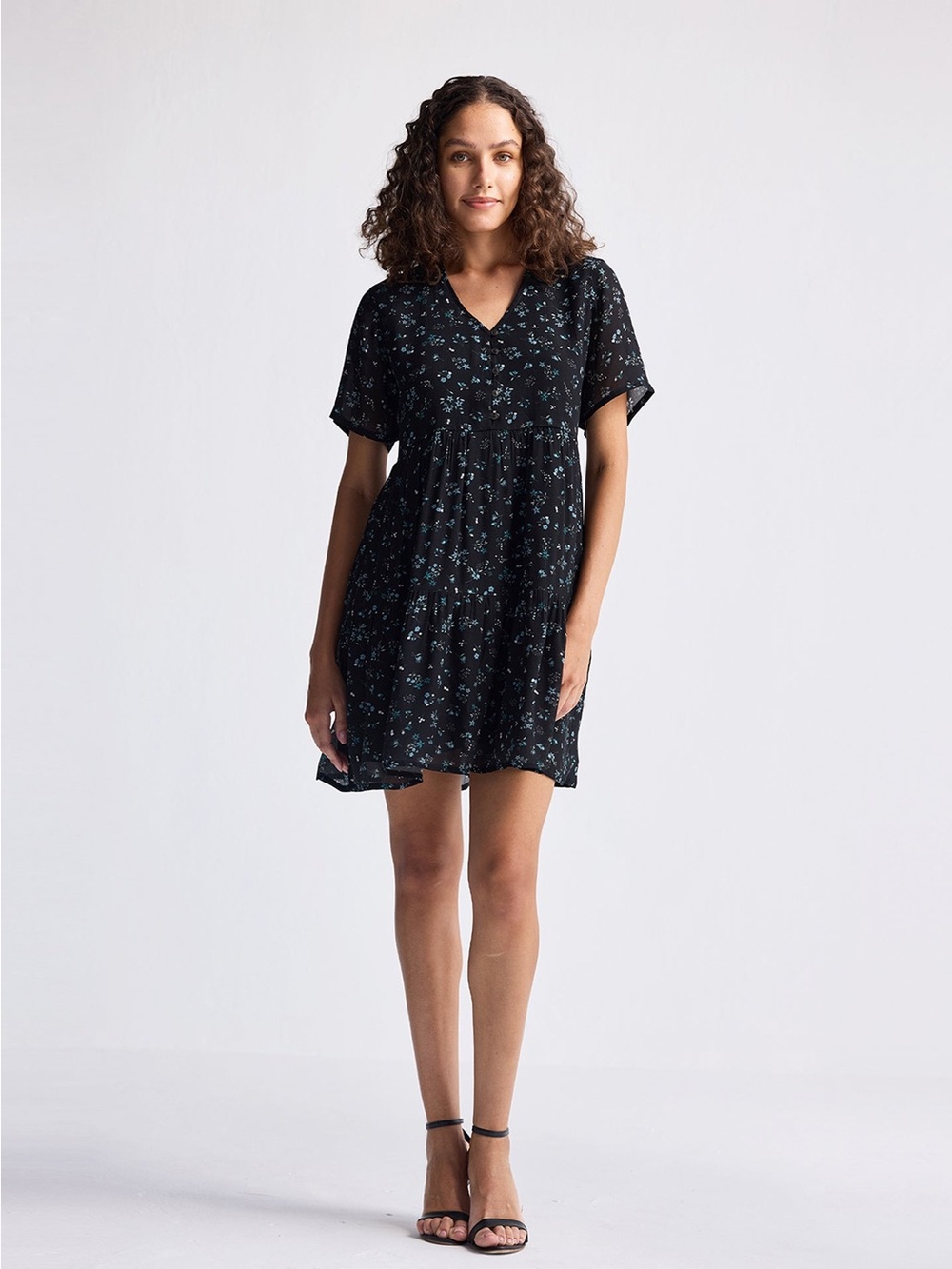 Reistor Floral Short Tiered Dress in Dark Blue NWT | size XS
